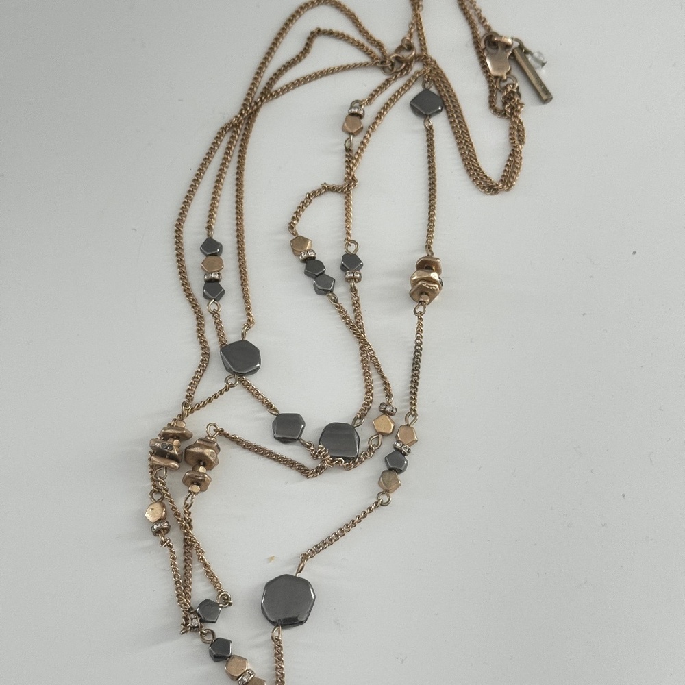 Hematite Stone & golden Tone  BeadTriple-Layer Necklace Kenneth Cole New York